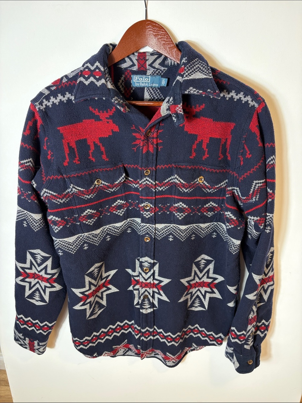 Polo Ralph Lauren Flannel Shirt Mens L Moose Southwestern Button Front